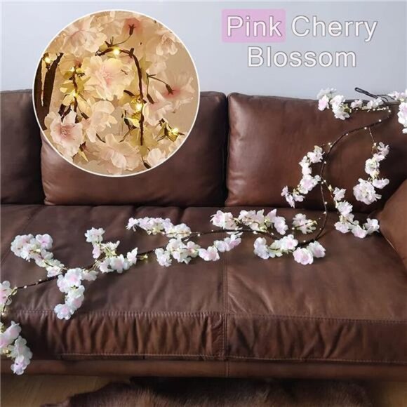 Lighted Garland Spring with Cherry Blossom 96 Fairy Lights 6FT for Mantle - Picture 7 of 8